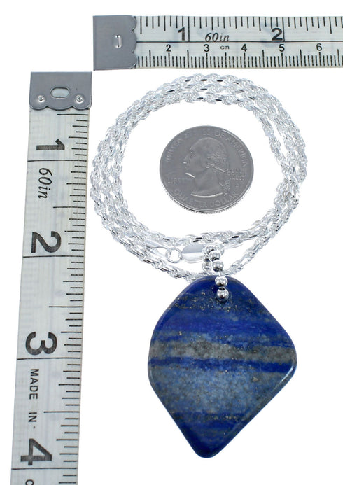 Native American Sterling Silver Lapis Italian Rope Chain 18" Necklace Pendant Set AX128041